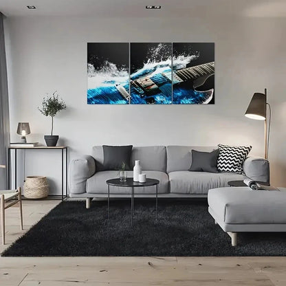 3pcs Electric Guitar Splash Abstract Music Metal Print Ready to Hang Art