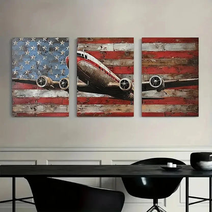 3pcs Flight on an American Background Metal Print Ready to Hang Art