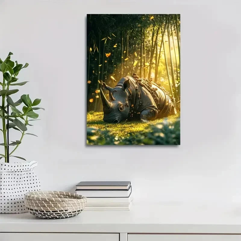 Golden Hour Bamboo Grove Scene Painting 40x60cm Metal Print Ready to Hang