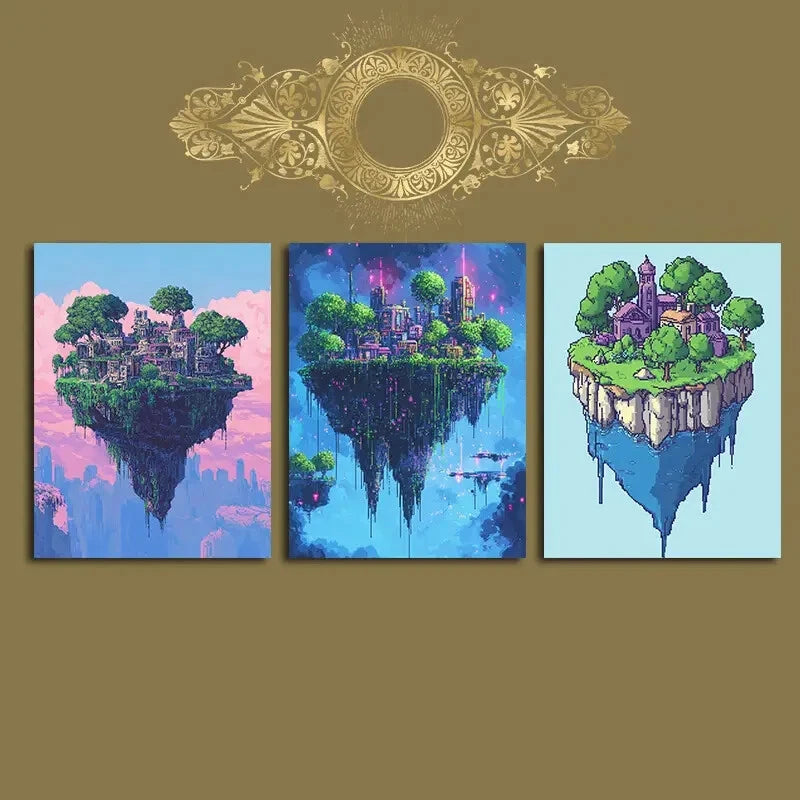 3pcs Fantasy Sky City Modern Colourful Metal Print Ready to Hang Art