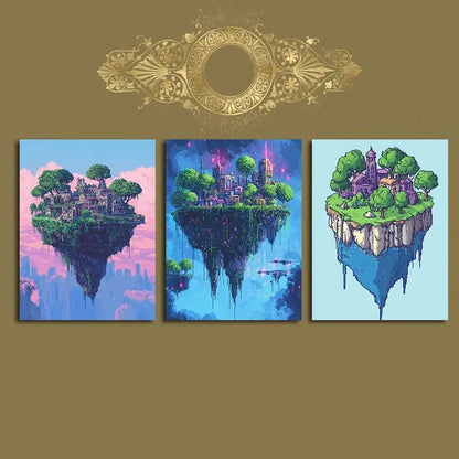 3pcs Fantasy Sky City Modern Colourful Metal Print Ready to Hang Art