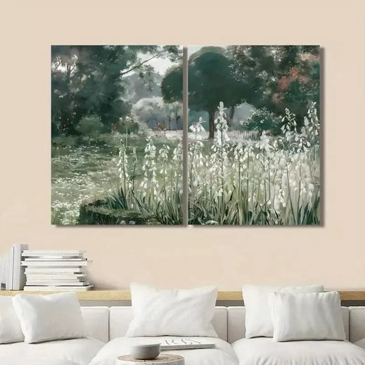 2pcs Forest Field, Impressionism, Vintage Abstract Framed 50x75cm - High Quality Print 100% Australian Made Wall Canvas Ready to Hang