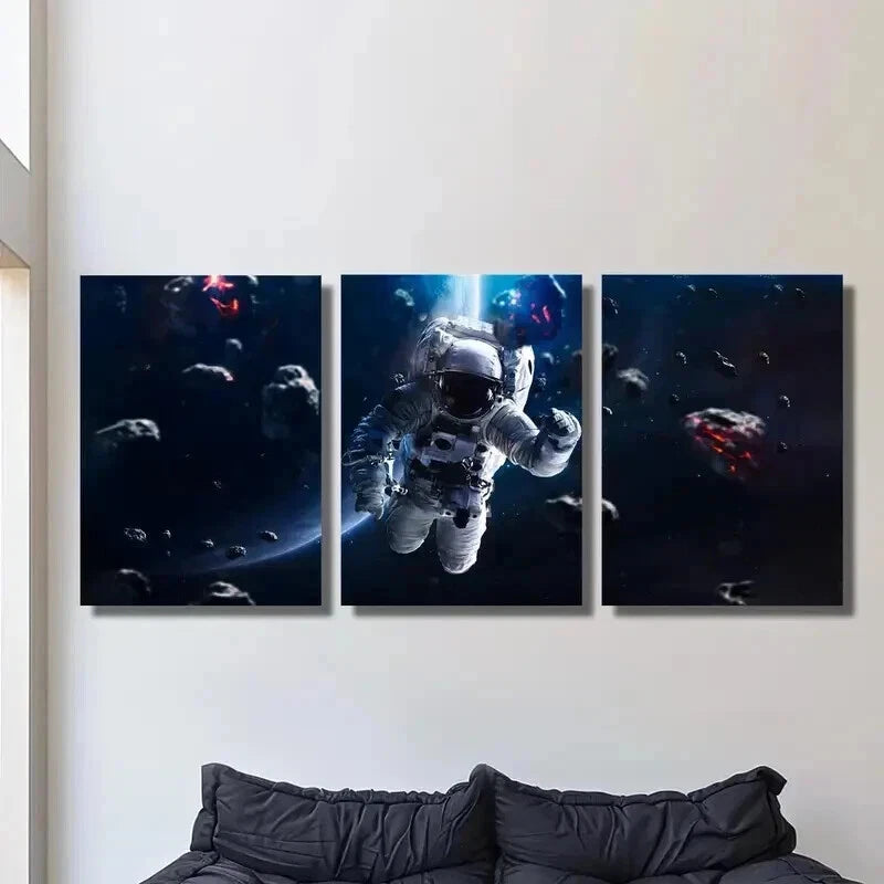 3pcs Astronaut Space Travelling Blue Planet Wall Art Set Canvas Framed 40x60cm - High Quality Print 100% Australian Made Wall Canvas Ready to Hang