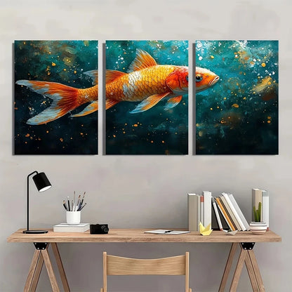 3pcs Mural Colorful Golden White Fish Metal Print Ready to Hang Art