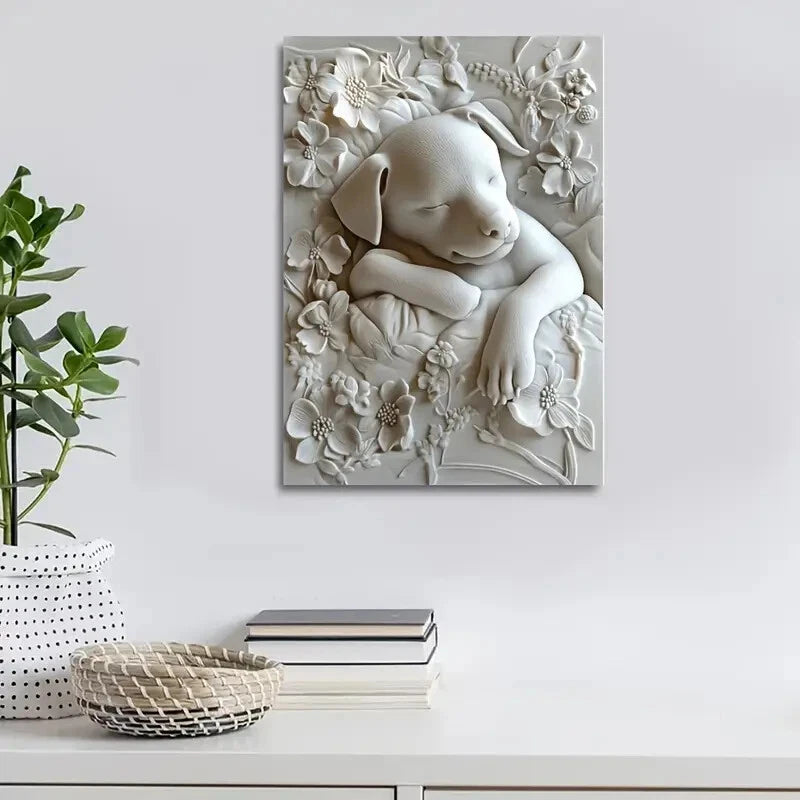 Featuring a Cute Dog Resting on a Pillow Painting 40x60cm Metal Print Ready to Hang