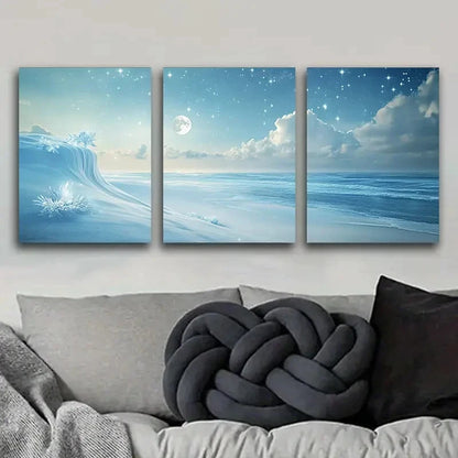 3pcs Walking Along The Beach Blue Sky Metal Print Ready to Hang Art