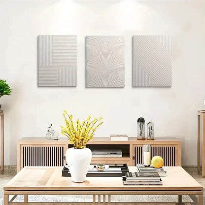 3pcs White and Brown Line Pattern Decor Wall Art Set Canvas Framed 40x60cm - High Quality Print 100% Australian Made Wall Canvas Ready to Hang