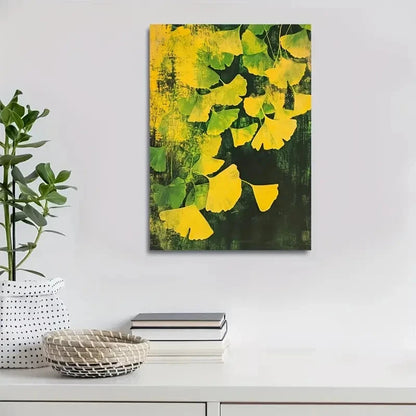 Vibrant Ginkgo Leaves in Yellow & Green Painting 40x60cm Metal Print Ready to Hang