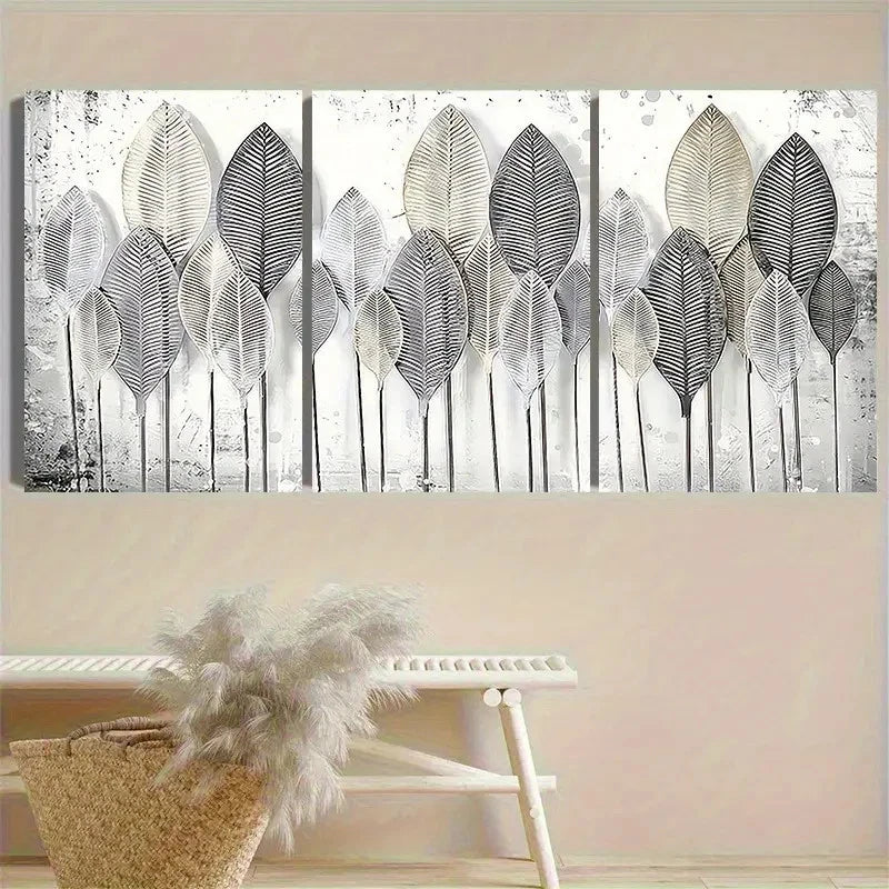 3pcs Minimalist Leaf Pattern Wall Art Set Canvas Framed 50x70cm - High Quality Print 100% Australian Made Wall Canvas Ready to Hang