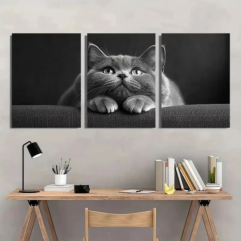 3pcs Modern Vintage Funny Cat Metal Print Ready to Hang Art