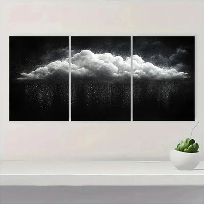 3pcs Modern Black and White Cloud Serene Rainy Metal Print Ready to Hang Art