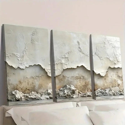 3pcs Minimalist Beige Textured  gj  Wall   Wall Art Set Canvas Framed 40x60cm - High Quality Print 100% Australian Made Wall Canvas Ready to Hang