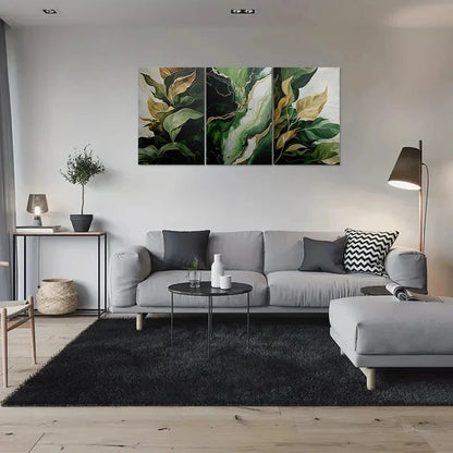 3pcs Modern Green Leaf Painting Abstract Metal Print Ready to Hang Art