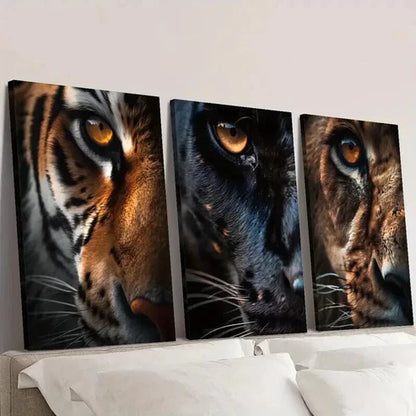 3pcs Close Up of Tiger Panther and Lion Eyes Wall Art Canvas Unframed - High Quality Print 100% Australian Made Wall Canvas