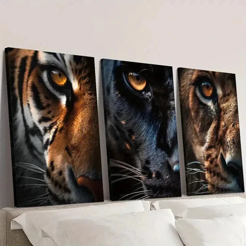 3pcs Close Up of Tiger Panther and Lion Eyes Wall Art Canvas Unframed - High Quality Print 100% Australian Made Wall Canvas
