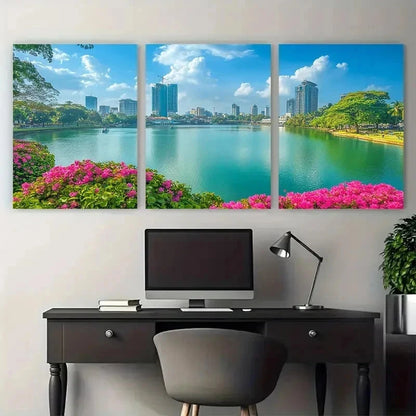 3pcs Pink Flowers Lush Greenery Colombo Perfect Wall Art Canvas Framed 60x90cm