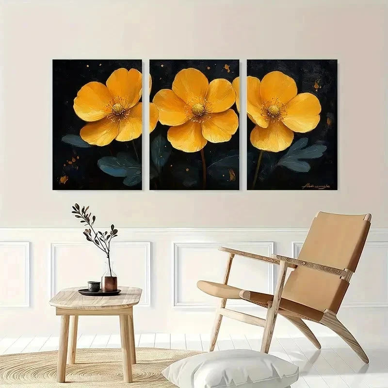 3pcs Buttercup Flower Gardener Perfect Wall Art Set Canvas Framed 40x60cm - High Quality Print 100% Australian Made Wall Canvas Ready to Hang