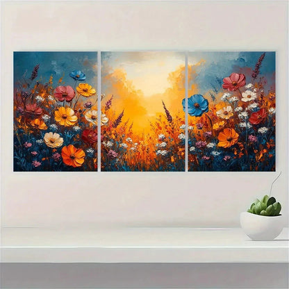 3pcs Vibrant Colorful Painting Wildflowers Metal Print Ready to Hang Art