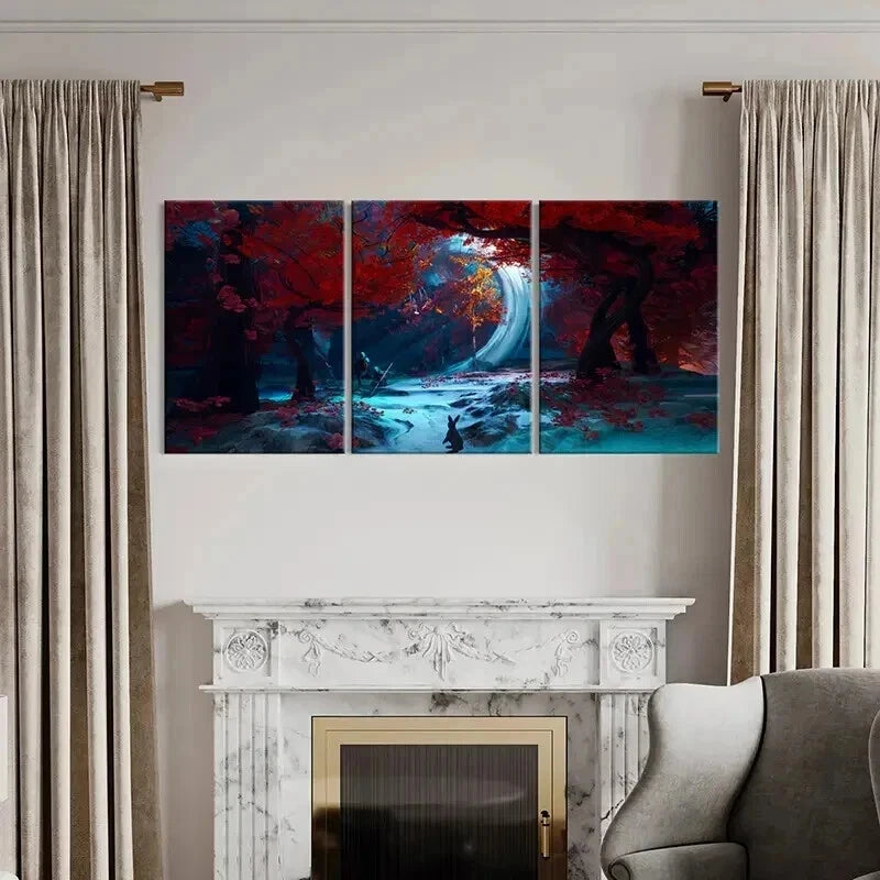 3pcs Maple Forest Rabbit Anime Landscape Wall Art Set Canvas Framed 40x60cm - High Quality Print 100% Australian Made Wall Canvas Ready to Hang