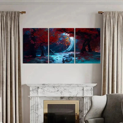 3pcs Maple Forest Rabbit Anime Landscape Wall Art Set Canvas Framed 40x60cm - High Quality Print 100% Australian Made Wall Canvas Ready to Hang