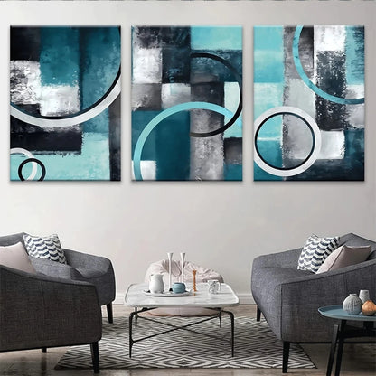 3pcs Abstract Geometric Green Blue Metal Print Ready to Hang Art