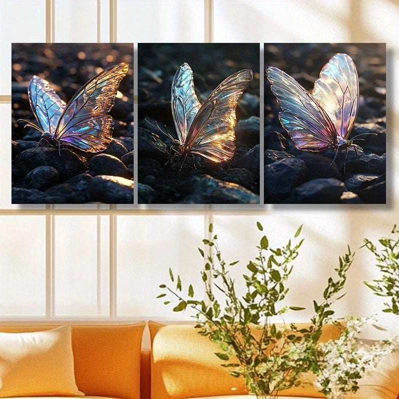 3pcs Beautiful Butterfly Vibrant Colour Metal Print Ready to Hang Art