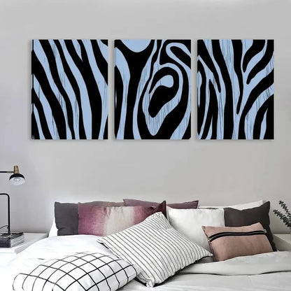3pcs Black & White Abstract Zebra Stripe   Wall Art Set Canvas Framed 60x90cm - High Quality Print 100% Australian Made Wall Canvas Ready to Hang
