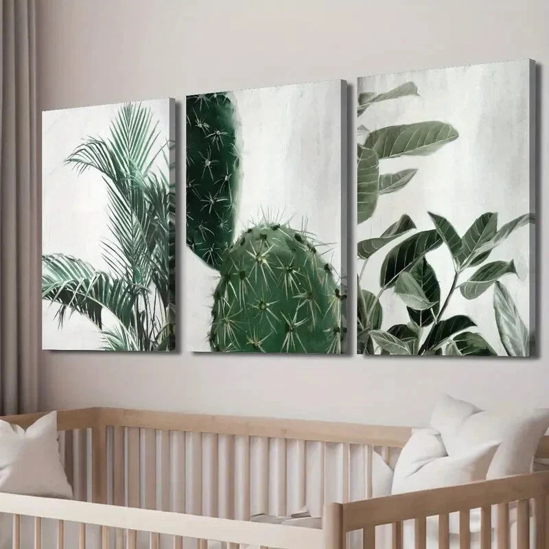 3pcs Showcasing Green Plant Leaves Perfect Wall Art Set Canvas Framed 40x60cm - High Quality Print 100% Australian Made Wall Canvas Ready to Hang