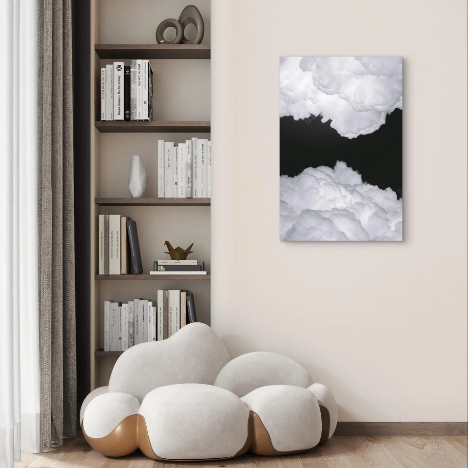 Black and White Puffy Storm Clouds Aesthetic 40x60cm Metal Print Ready to Hang