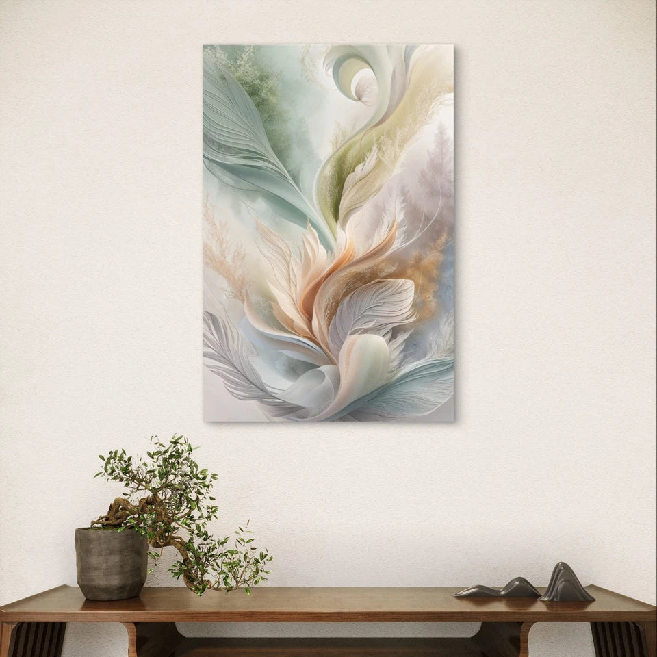 Soft Pastel Ethereal Abstract Flowing Feathers 40x60cm Metal Print Ready to Hang