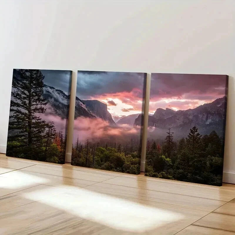 3pcs Mountain Forest Natural Landscape Wall Art Set Canvas Framed 40x60cm - High Quality Print 100% Australian Made Wall Canvas Ready to Hang