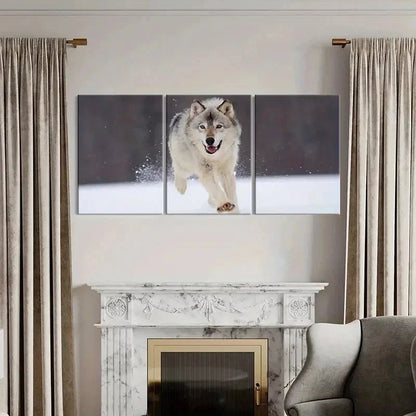 3pcs Wolf Running On The Snow Painting Wall Art Set Canvas Framed 40x60cm - High Quality Print 100% Australian Made Wall Canvas Ready to Hang