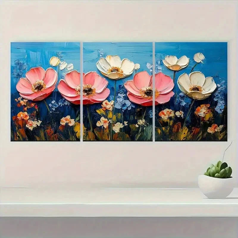 3pcs Modern Abstract Flower Vibrant Poppy Metal Print Ready to Hang Art