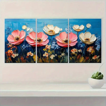 3pcs Modern Abstract Flower Vibrant Poppy Metal Print Ready to Hang Art