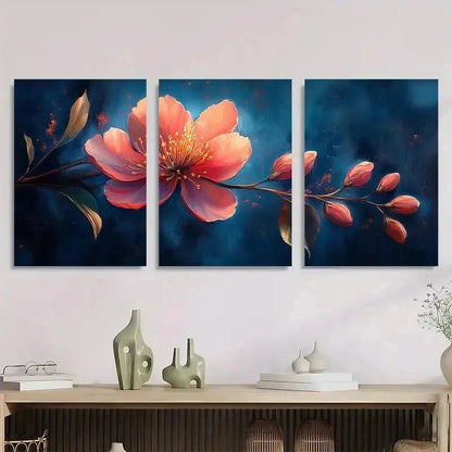 3pcs Myrtle Flower Peachy-Pink Perfect Wall Art Set Canvas Framed 40x60cm - High Quality Print 100% Australian Made Wall Canvas Ready to Hang