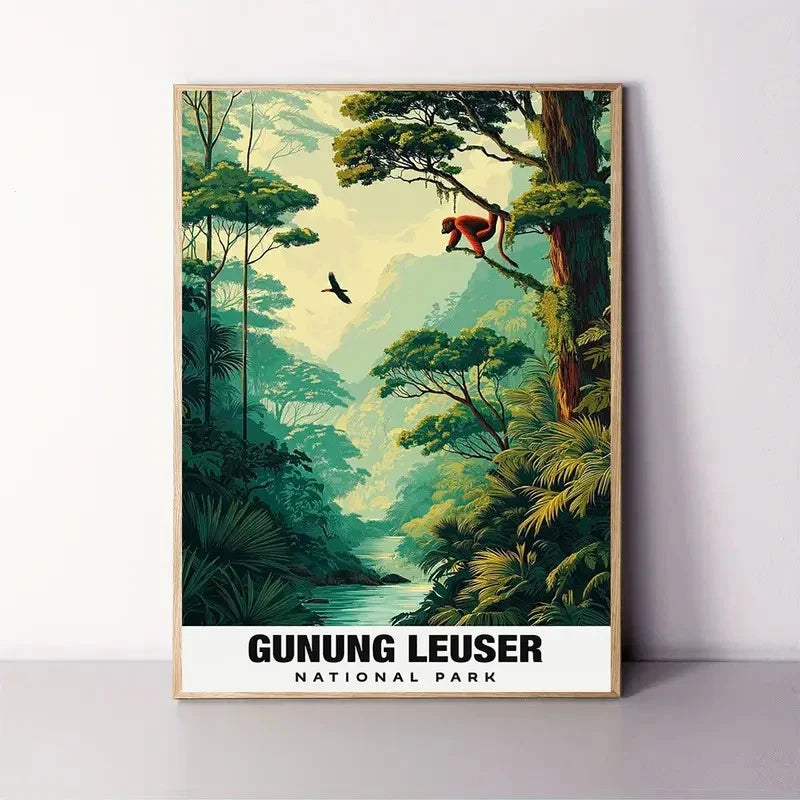 Indonesian National Tropical Jungle Park Travel Poster Print Wall Art