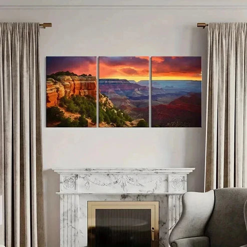 3pcs Grand Canyon Sunset Vibrant Layered Cliffs Wall Art Canvas Unframed - High Quality Print 100% Australian Made Wall Canvas