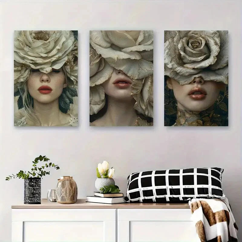 3pcs Dreamy Neutral Tones Headpieces Perfect Wall Art Set Canvas Framed 40x60cm - High Quality Print 100% Australian Made Wall Canvas Ready to Hang