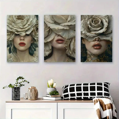 3pcs Dreamy Neutral Tones Headpieces Perfect Wall Art Set Canvas Framed 40x60cm - High Quality Print 100% Australian Made Wall Canvas Ready to Hang