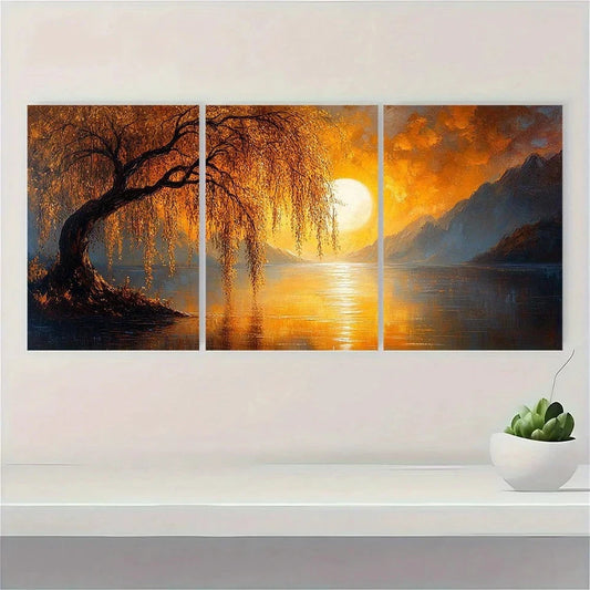 3pcs Painting Weeping Willow Charming Wall Art Set Canvas Framed 40x60cm - High Quality Print 100% Australian Made Wall Canvas Ready to Hang