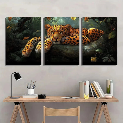 3pcs Charming Leopard Whimsical Wild Animal Metal Print Ready to Hang Art