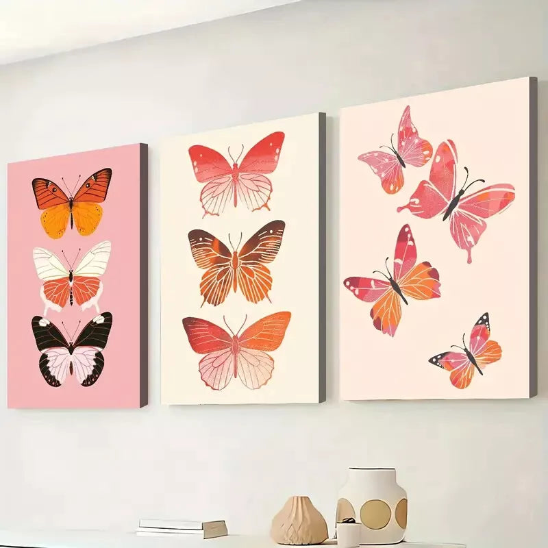 3pcs Simple Style Fashion Abstract Butterfly  Wall Art Set Canvas Framed 50x70cm - High Quality Print 100% Australian Made Wall Canvas Ready to Hang - Bella Home Decor