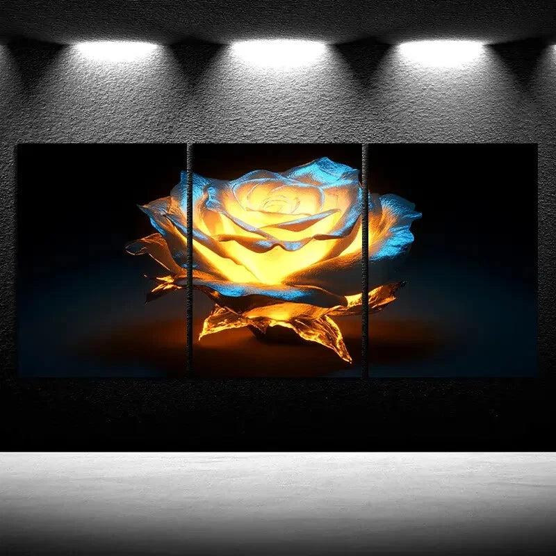 3pcs Beautiful Roses Lighten Themed Metal Print Ready to Hang Art