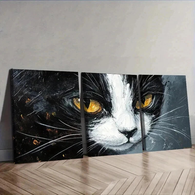3pcs Black And White Tuxedo Cat Decor Wall Art Set Canvas Framed 40x60cm - High Quality Print 100% Australian Made Wall Canvas Ready to Hang