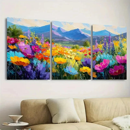 3pcs Colorful Mountain Flowers Nature Wall Art Set Canvas Framed 40x60cm - High Quality Print 100% Australian Made Wall Canvas Ready to Hang