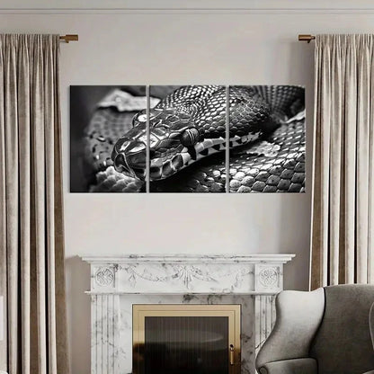 3pcs Black And White Abstract Snake Art Wall Art Set Canvas Framed 60x90cm - High Quality Print 100% Australian Made Wall Canvas Ready to Hang