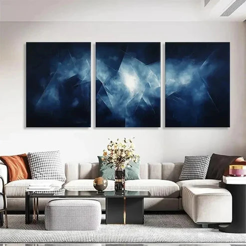 3pcs Abstract Blue Geometric and Light Effects Wall Art Canvas Unframed - High Quality Print 100% Australian Made Wall Canvas