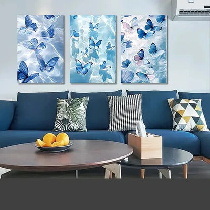 3pcs Vibrant Blue Butterfly Water Reflections Wall Art Canvas Unframed – High Quality Print 100% Australian Made Wall Canvas