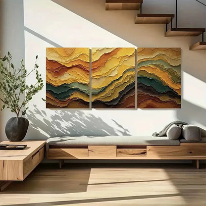 3pcs Abstract Golden Yellow & Moss Green Metal Print Ready to Hang Art