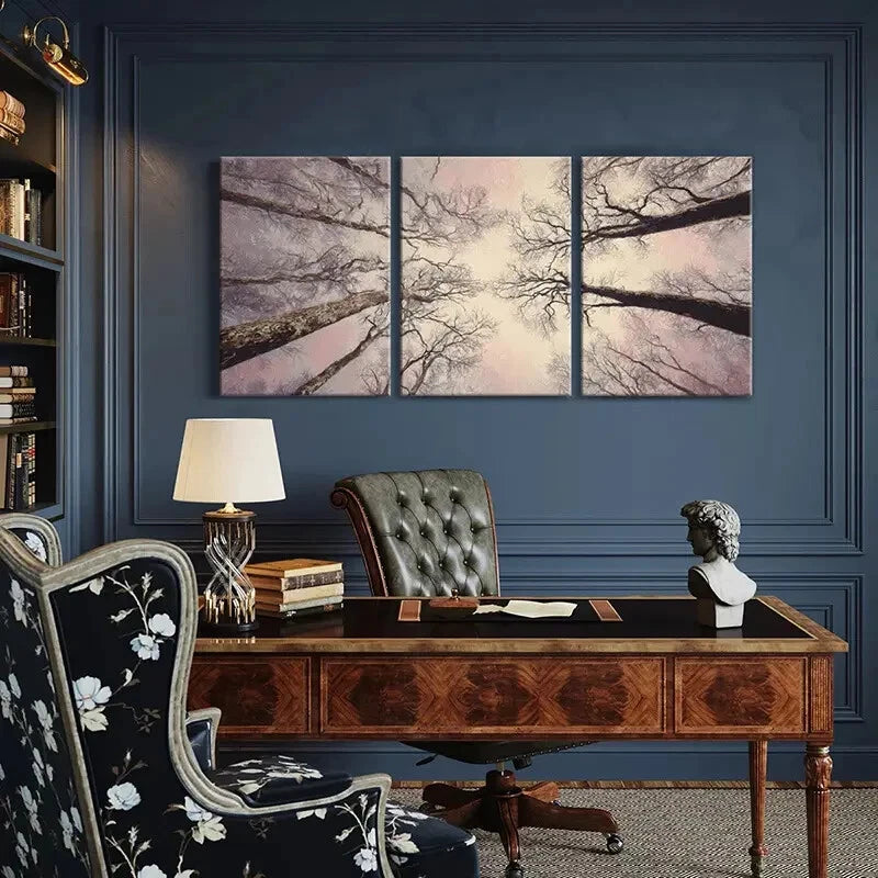 3pcs Abstract Forest Canopy with Pink Hues Metal Print Ready to Hang Art